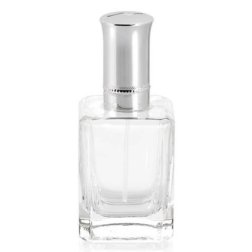 Vaporisateur en Verre Lourd Carré avec Capuchon Argenté - 50 ML