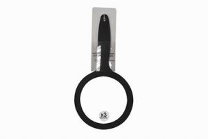 MIROIR FACE A MAIN SOFT TOUCH NOIR ET ARGENT DIA 14CM  X3