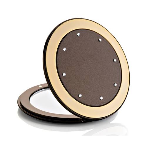 Miroir de Sac Rond Strass Brun-Acajou - X5