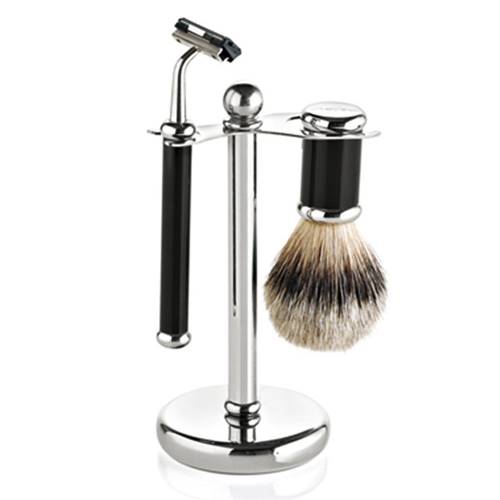 Set de Rasage Rasoir Tête Fixe et Blaireau Noir