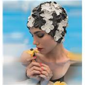 Bonnet de Bain à Pétales Noir & Blanc
