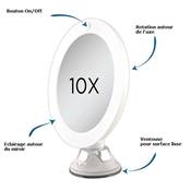 Miroir Cosmétique Ventouse Lumineux - X10