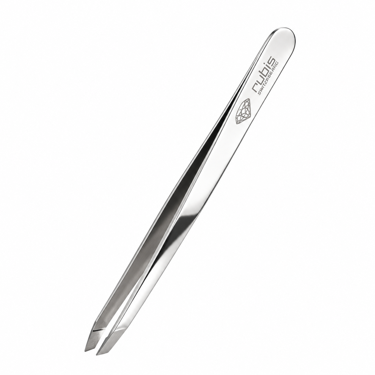 Pince à épiler classique mors diamantés finition argent brillant - Rubis