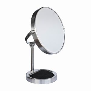 Miroir sur pied grossissant x7, métal nickel satiné, 20 cm