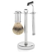Set de Rasage Rasoir Tte Fixe et Blaireau Argent